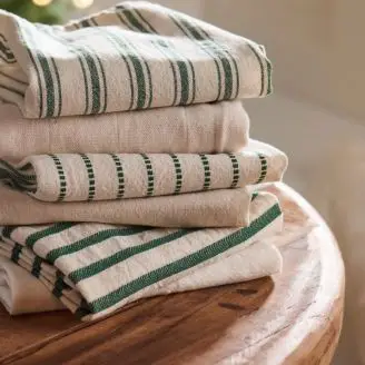 Franz viskestykke - mørkegrønne smalle og brede striber - Køkkentekstiler